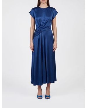 Victoria Beckham Aria Asymmetrical Ruched-Waist Midi Dress - Blue