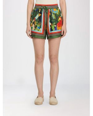 FARM Rio Linen Blend Shorts With Tropical Print - Green