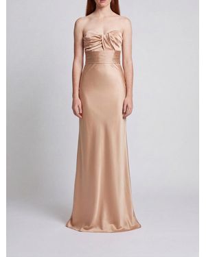 Elisabetta Franchi Long Satin Evening Gown With Sweetheart Neckline - Natural