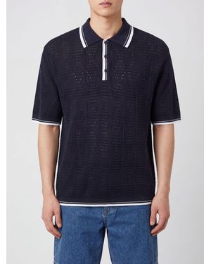 Laneus Knitted Cotton Polo Shirt - Blue
