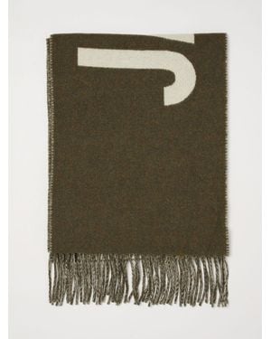 Jacquemus Virgin Wool Scarf With Lettering Logo And Fringed Edges - Green