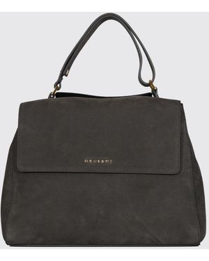 Orciani Sveva Hammered Leather Handbag With Adjustable Handle And Strap - Black