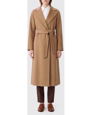 Max Mara Abrigo Largo Tipo Bata De Lana Con Cinturón Y Solapas - Neutro