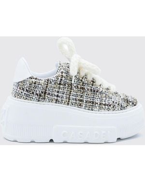 Casadei Abstract Pattern Tweed Platform Sneakers With Embossed Logo - White
