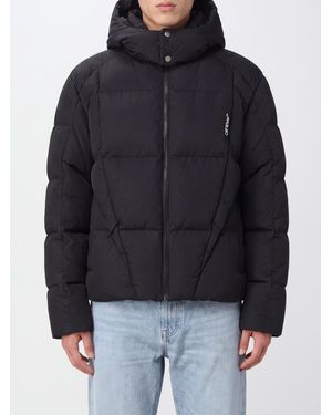 Off-White c/o Virgil Abloh Short Quilted Nylon Puffer Jacket With Hood And Contrasting Logo - Black