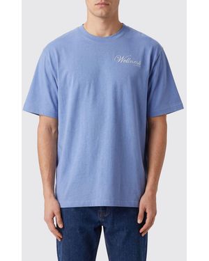 Sporty & Rich Sporty &Amp Rich Crewneck Cotton T-Shirt With Contrast Logo - Blue