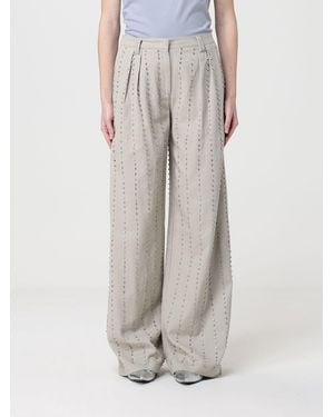 Pinko Wide-Leg Cotton Pants With Rhinestones - Gray