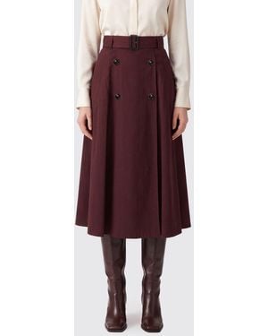 Burberry High-Waisted Cotton A-Line Midi Skirt With Adjustable Belt - Red