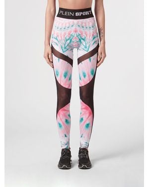 Philipp Plein Stretch-Tech Fabric Sports Leggings With Graphic Print And Rhinestones - Pink