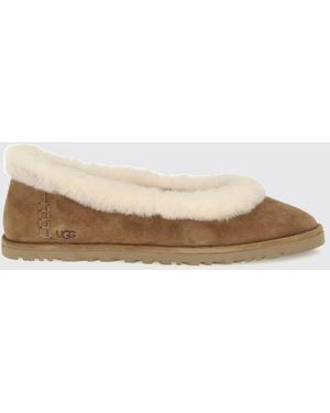 UGG Zora Suede Ballerina Flats With Shearling Lining - Natural