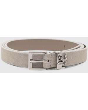 Emporio Armani Suede Leather Belt With A Metallic Eagle Logo Buckle - Grey