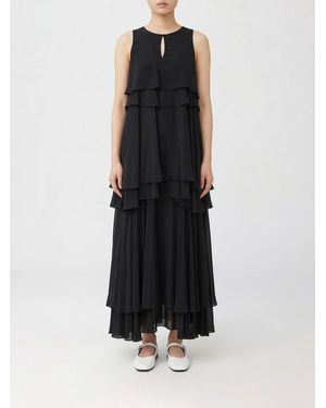 Ami Paris Silk Blend Long Dress With Ruffles - Black