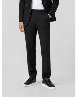 Philipp Plein Pleated Wool Blend Chino Pants With A Mid-Rise Waist - Black