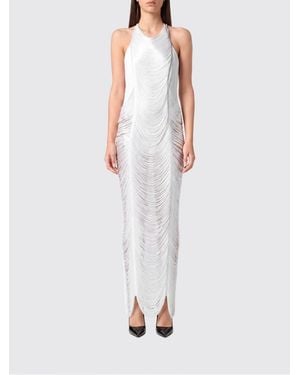 Philipp Plein Long Dress With Fringes - White