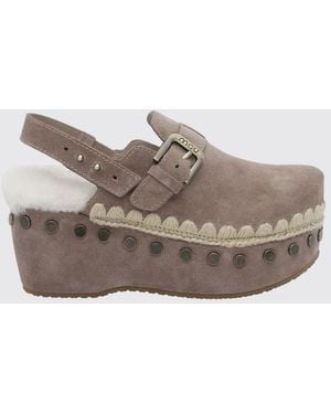 Mou Suede Wedge Slingbacks With Stud Embellishments And Contrast Stitching - Grey