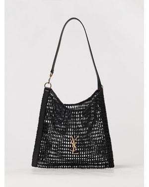 Saint Laurent Perforated Raffia Bag - Black