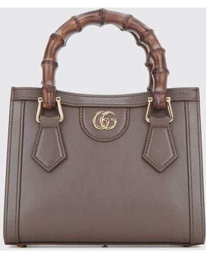 Gucci Minibolso De Mano Diana De Piel Lisa Con Asas De Bambú - Marrón