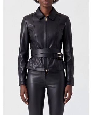 Liu Jo Cropped Shirt-Style Faux Leather Jacket With Waist Belt By - Blue