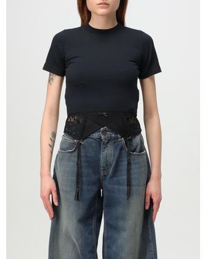 Balenciaga Lace Trim Stretch Jersey Top - Blue