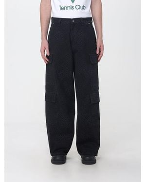 CASABLANCA Wide-Leg Cotton Denim Cargo Jeans With Monogram Logo - Blue