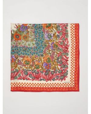 Mantero 1902 Square Silk Twill Foulard With Floral Print - Red