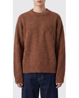 Represent Crewneck Alpaca Wool-Blend Sweater With Jacquard Logo And Dropped Shoulders - Brown
