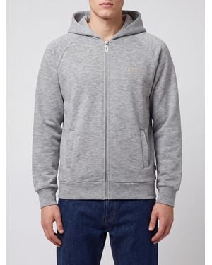 Gcds Sudadera De Algodón Con Capucha, Cremallera Y Logo En Contraste - Gris