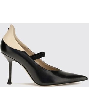 Fendi Nude Bicolor Leather Mary Jane Pumps With Stiletto Heel - White