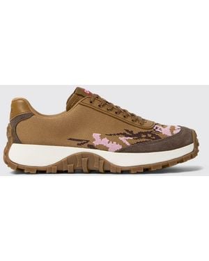 Camper Twins Leather And Recycled Pet Trainers With Graphic Print And Vibram Sole - Brown