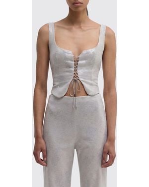 MACCAPANI Metallic Glitter Cotton Blend Top - Grey