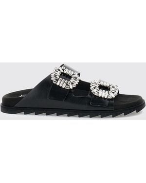 Roger Vivier Slidy Viv' Leather Flat Sandals With Jewel Buckle - White