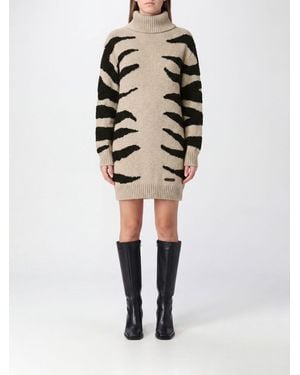 Moschino Zebra-Print Wool-Blend Turtleneck Jumper Dress - Natural