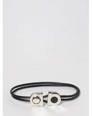 Ferragamo Gancini Leather And Brass Bracelet - Black