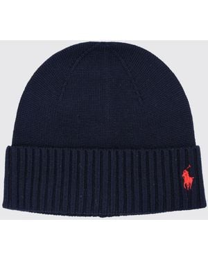 Polo Ralph Lauren Ribbed Wool Cuffed Beanie With Pony Logo - Blue