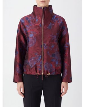 Giorgio Armani Floral Liberty Print Silk Short Jacket With Funnel Neck - Red