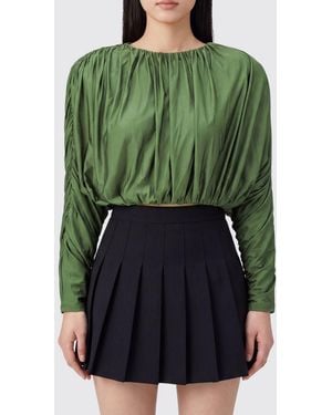 Self-Portrait Drapiertes Cropped-Top Aus Jersey Mit Langen Ärmeln - Grün