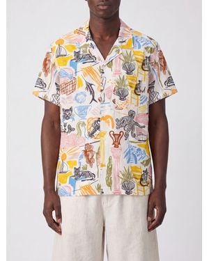 Closed Graphic Print Short-Sleeved Cotton Bowling Shirt With Cuban Collar - Multicolour