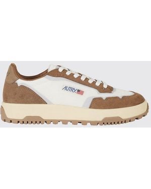 Autry Wildpace Low Leather And Mesh Sneakers With Contrast Logo And Serrated Sole - Natural