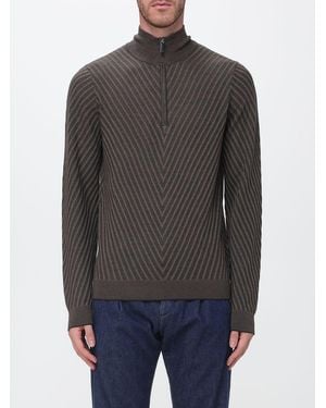 Emporio Armani Slim Fit Chevron Virgin Wool Turtleneck Jumper - Grey