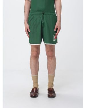 Drole de Monsieur Cotton Blend Shorts With Floral Embroidery - Green