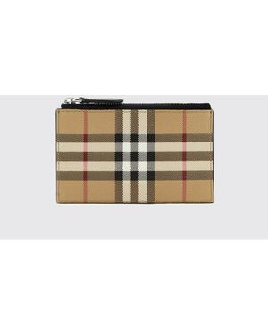Burberry Vintage Check Leather And Coated Cotton Card Holder - Natural