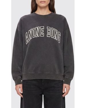 Anine Bing Sudadera De Algodón Con Cuello Redondo Y Logotipo En Contraste - Gris