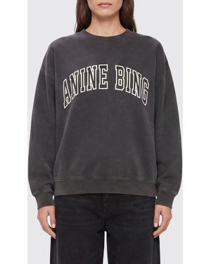 Anine Bing Crewneck Cotton Jumper With Contrast Logo - Grey