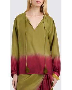 Momoní MomonÌ Bicolor Abstract Print Silk Blouse With Long Sleeves - Green