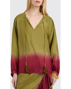 Momoní Momon&Igrave Bicolour Abstract Print Silk Blouse With Long Sleeves - Green