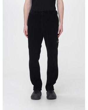Stone Island Velvet Chino Trousers With Compass Logo Patch - Black