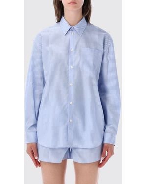 Sporty & Rich Sporty &Amp Rich Striped Cotton Shirt With Embroidered Logo - Blue