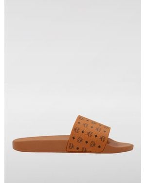 MCM Grained Faux Leather And Rubber Sliders - Brown