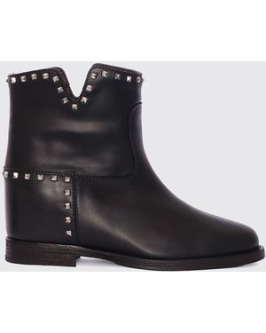 Via Roma 15 Studded And Embroidered Leather Ankle Boots With Low Heel - Black