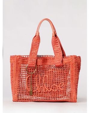 Chloé ChloÉ Bolso Summer Banana De Rafia Perforada - Rojo